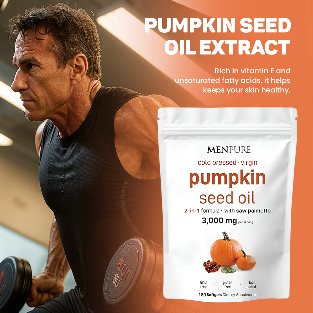 Menpure Pumpkin Seed Oil Softgels for Prostate, Urinary, Hair & Heart Health