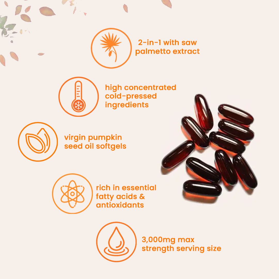 Menpure Pumpkin Seed Oil Softgels for Prostate, Urinary, Hair & Heart Health